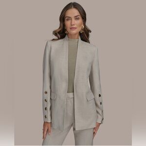 Donna Karan Women’s Linen Blend Button Sleeve Blazer. Size 10. Flax. NWT